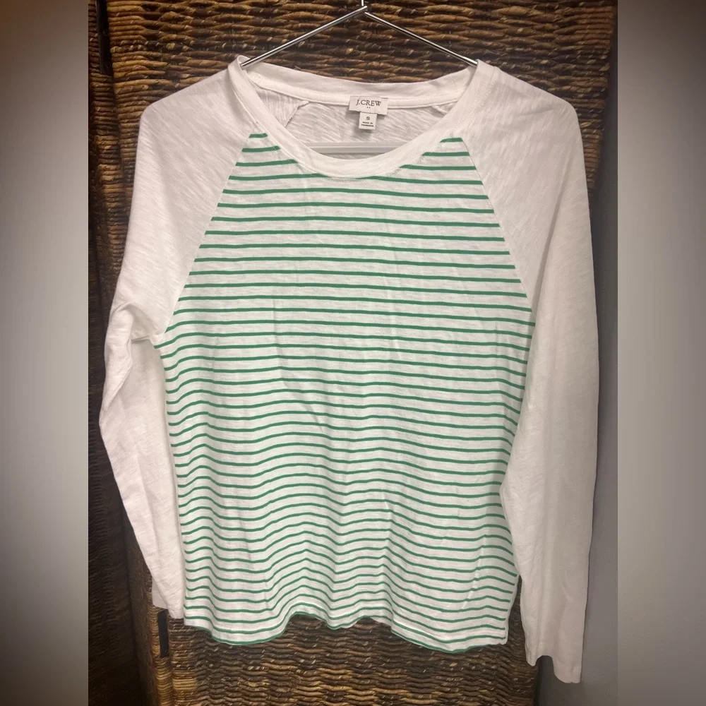 J.‎ Crew- White/Green striped shirt, Size: Small, Pre- Owned